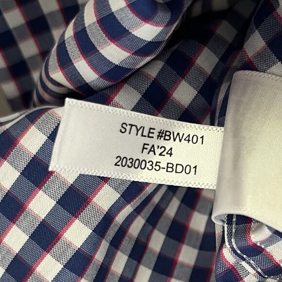 J Crew Mens Slim Performance Button Up Shirt Size L Navy Check Office Church - Picture 6 of 6